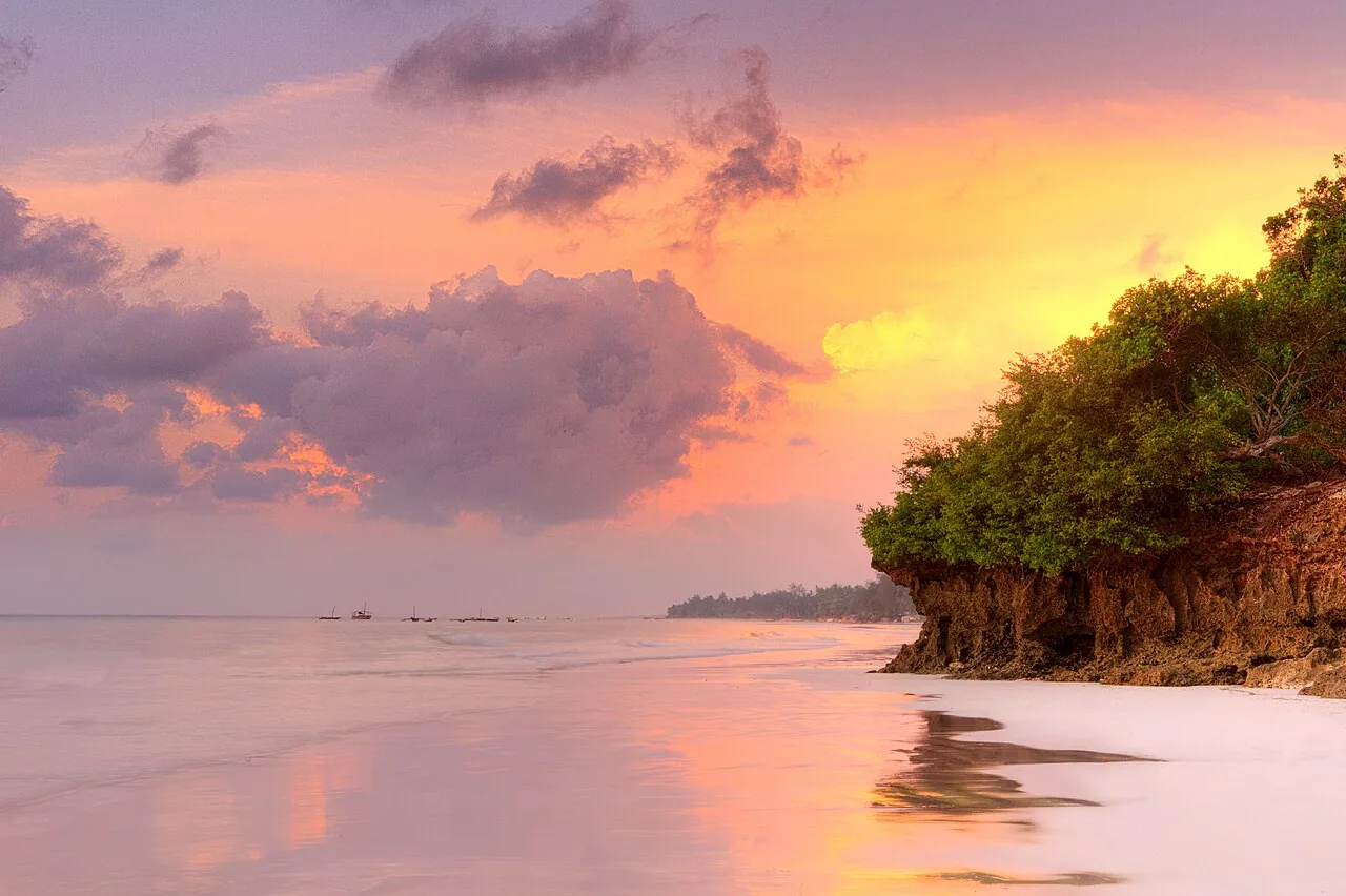 Sunrise over the Indian Ocean at Diani Beach, Kenya.