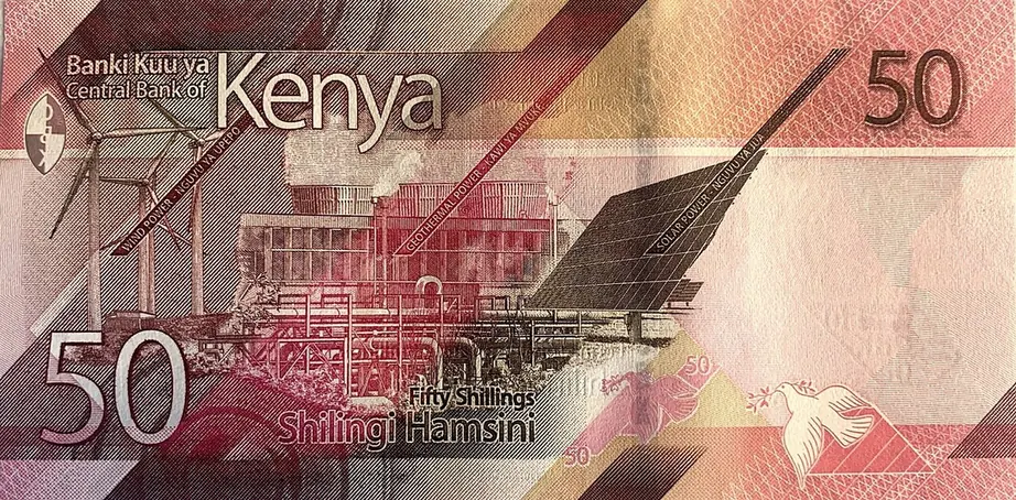 Reverse of a Kenyan 50-shilling banknote from the 2019 series.