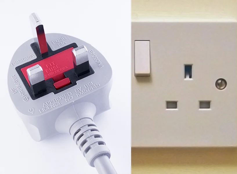 A Type G plug and socket, the plug format used in Kenya.